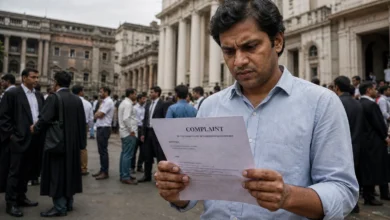 अदालत परिसर में वकीलों और मुवक्किलों की भीड़ से अलग खड़ा एक व्यक्ति कंप्लेंट केस (Complaint Case) का फॉर्म अपने हाथों में लिए पढ़ रहा है.